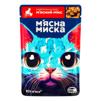 Корм консервований повнораціонний для дорослих котів М'ясний мікс Шматочки в соусі М'ясна Миска д/п 100г