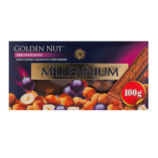 Шоколад молочний з цілими лісовими горіхами та родзинками Golden nut Millennium к/у 100г