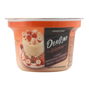Десерт 5% кисломолочний зі смаком карамельно-горіхового праліне з шоколадом Selection Деліссімо ст 180г
