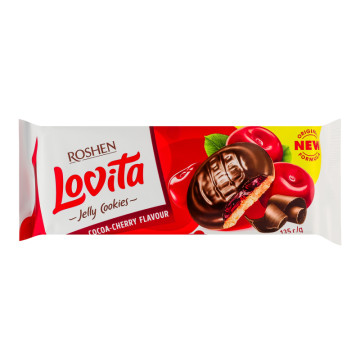 Печиво здобне з какао та желейною начинкою зі смаком вишні Lovita Jelly Cookies Roshen м/у 135г