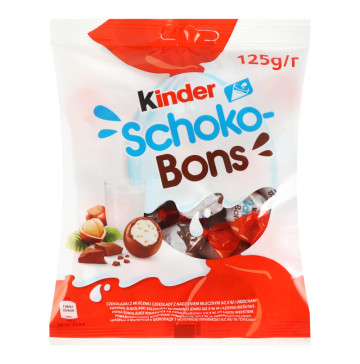 Цукерки з молочного шоколаду з молочною начинкою та горіхами Schoko-Bons Kinder м/у 125г