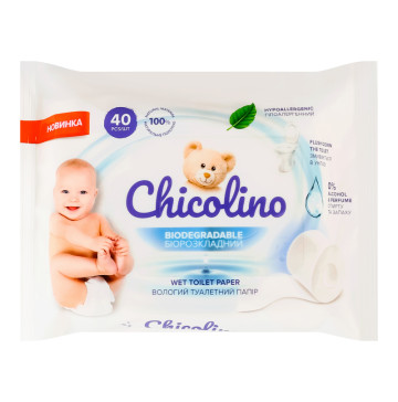 Папір туалетний вологий для дітей біорозкладний Chicolino 40шт