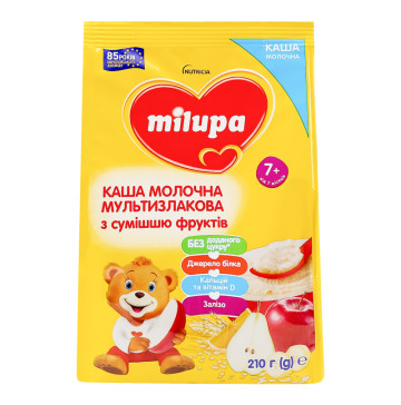 Каша молочна для дітей від 7міс суха мультизлакова з сумішшю фруктів Milupa м/у 210г