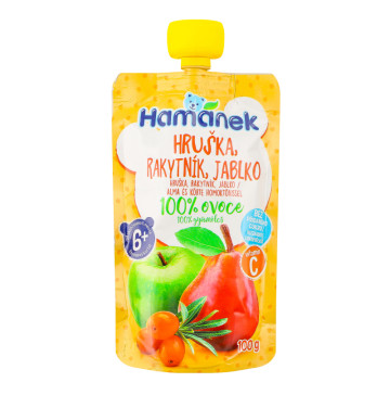 Пюре фруктово-ягідне для дітей від 6міс гомогенізоване Яблуко з грушею та обліпихою Hamanek д/п 100г
