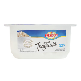 Сир кисломолочний 0.2% Творожна традиція President лоток 300г