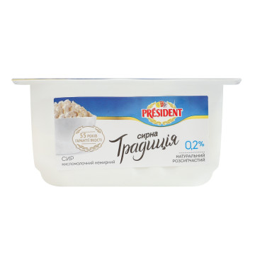 Сир кисломолочний 0.2% Творожна традиція President лоток 300г