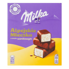 Цукерки глазуровані молочним шоколадом зі збивним корпусом зі смаком ванілі Alpejskie mleczko Milka к/у 330г