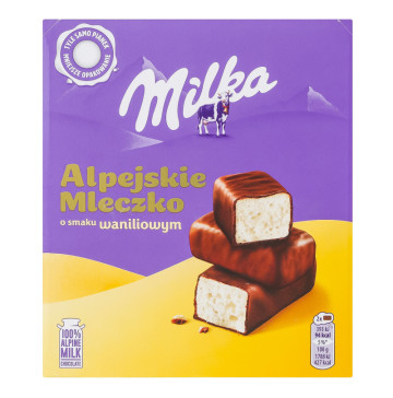 Цукерки глазуровані молочним шоколадом зі збивним корпусом зі смаком ванілі Alpejskie mleczko Milka к/у 330г