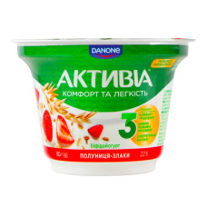 Біфідойогурт 2.2% з біфідобактеріями Actiregularis з наповнювачем Полуниця-злаки Активіа ст 180г