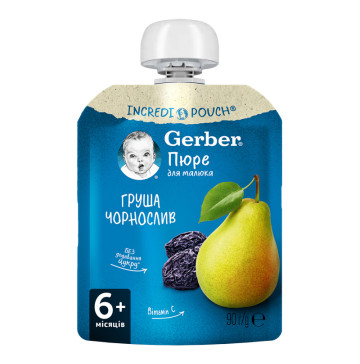 Пюре фруктове для дітей від 6міс пастеризоване вітамінізоване Груша-чорнослив Gerber д/п 90г