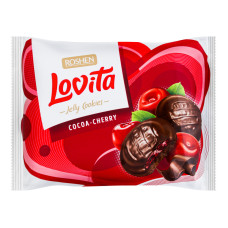 Печиво здобне з желейною начинкою Cocoa-cherry Lovita Jelly Cookies Roshen м/у 420г