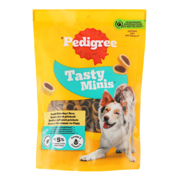 Корм сухий додатковий для дорослих собак з яловичиною та сиром Tasty minis Pedigree д/п 140г