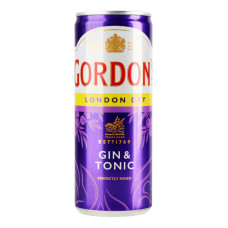 Напій слабоалкогольний 0.25л 6.4% газированный London Dry Gin&Tonic Gordon's з/б