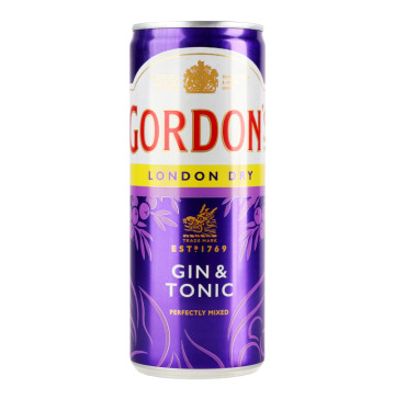 Напій слабоалкогольний 0.25л 6.4% газированный London Dry Gin&Tonic Gordon's з/б