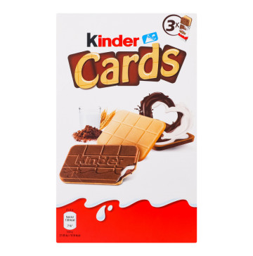 Вафлі з молочною і какао начинкою Cards Kinder к/у 3х25.6г