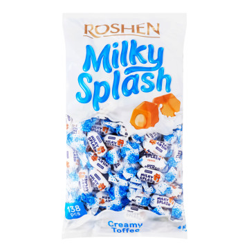 Цукерки неглазуровані з ірисоподібної маси з молочною начинкою Creamy toffee Milky splash Roshen м/у 1кг