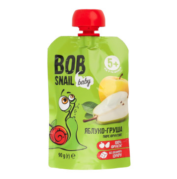 Пюре для дітей від 5міс фруктове Яблуко-груша Baby Bob Snail д/п 90г