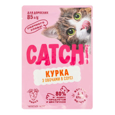 Корм вологий повнораціонний для дорослих котів з куркою та овочами в соусі Catch! д/п 85г Корм вологий повнораціонний для дорослих котів з куркою та овочами в соусі Catch! д/п 85г