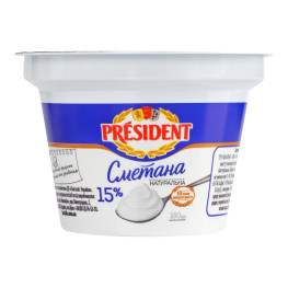 Сметана 15% President ст 180г