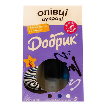 Декорації кондитерські Олівці цукрові перламутрові зі смаками Добрик к/у 3х20г