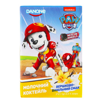 Коктейль молочний 2.5% Вершково-ванільний Paw Patrol Danone т/п 212г
