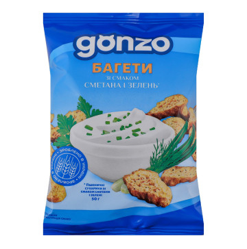 Сухарики пшеничні зі смаком сметани і зелені Багети Gonzo м/у 50г