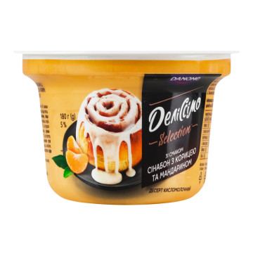 Десерт кисломолочний 5% з наповнювачем Зі смаком сінабон з корицею та мандарином Деліссімо Selection Danone ст 180г