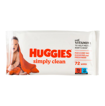 Серветки вологі для дітей багатошарові Simply clean Huggies 72шт