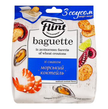 Сухарики пшеничні Морський коктейль 50г + соус Тартар 15г Baguette Flint м/у 65г