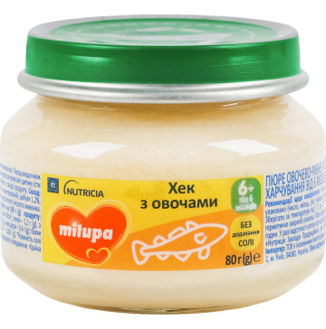 Пюре для дітей від 6міс овочево-рибне Хек з овочами Milupa с/б 80г