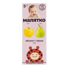 Сік для дітей від 5міс Яблуко-груша Малятко т/п 200мл Сік для дітей від 5міс Яблуко-груша Малятко т/п 200мл