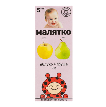 Сік для дітей від 5міс Яблуко-груша Малятко т/п 200мл