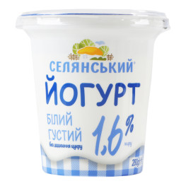 Йогурт 1.6% густий без додавання цукру Білий Селянський ст 280г