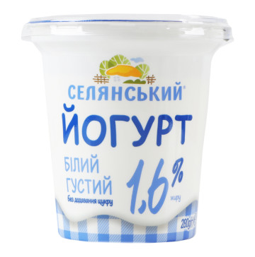 Йогурт 1.6% густий без додавання цукру Білий Селянський ст 280г