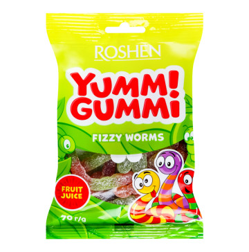 Цукерки желейні Fizzy Worms Yummi Gummi Roshen м/у 70г
