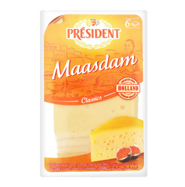 Сир 45% твердий скибками Maasdam President м/у 150г