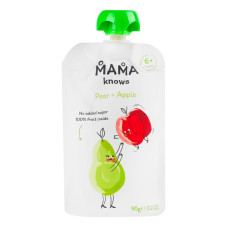 Пюре для дітей від 6міс з груш і яблук без цукру Mama knows д/п 90г