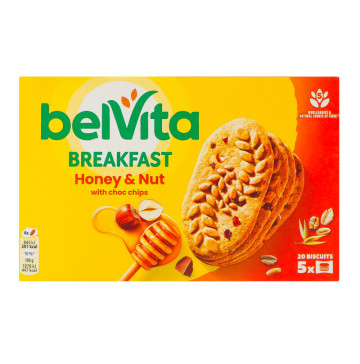 Печиво з шоколадними шматочками Honey&Nut Breakfast BelVita к/у5x45г