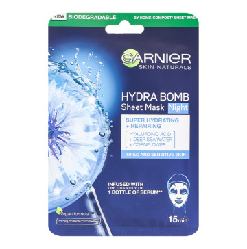 Маска для обличчя нічна тканинна Hydra bomb Garnier Skin Naturals 28г