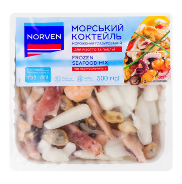 Коктейль морський морожений глазурований для різотто та паельї Norven лоток 500г