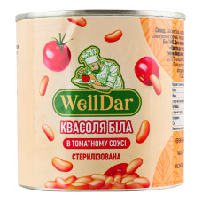 Квасоля біла в томатному соусі стерилізована WellDar з/б 410г