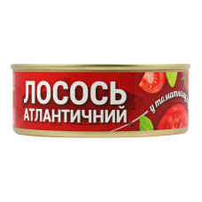 Лосось атлантичний в томатному соусі 230г ж/б з ключем Банга Лосось атлантичний в томатному соусі 230г ж/б з ключем Банга