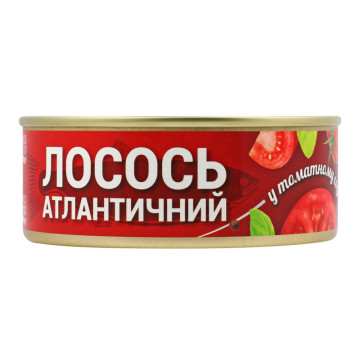 Лосось атлантичний в томатному соусі 230г ж/б з ключем Банга