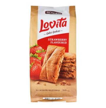 Печиво здобне з полуничною начинкою Lovita Cake Cookies Roshen м/у 168г
