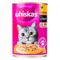 Корм консервований повнораціонний для дорослих котів З куркою в соусі Whiskas з/б 400г