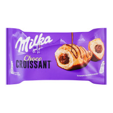 Круасан знизу глазурований та згори декорований молочним шоколадом з начинкою з молочним шоколадом Milka м/у 50г