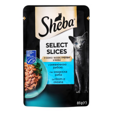 Корм консервований для дорослих котів З океанічною рибою в соусі Select Slices Sheba д/п 85г