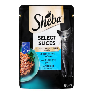 Корм консервований для дорослих котів З океанічною рибою в соусі Select Slices Sheba д/п 85г