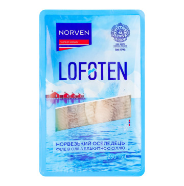 Оселедець філе в олії з блакитною сіллю Lofoten Norven лоток 250г