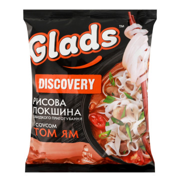 Локшина швидкого приготування рисова з соусом Том Ям Discovery Glads м/у 65г